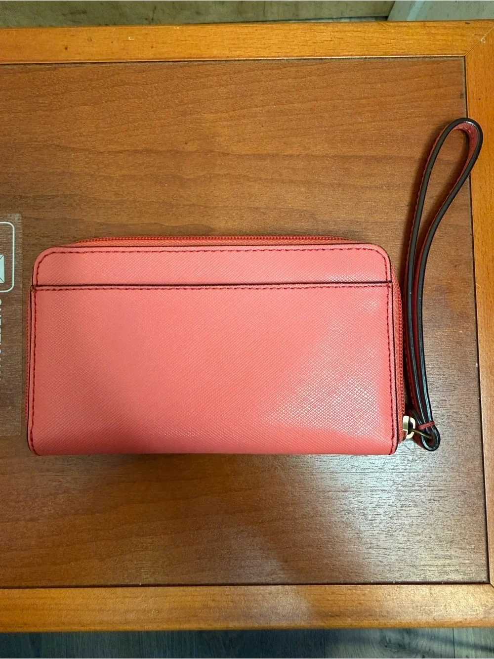 Coach Coral Pebbled Leather Zip Around Wristlet Wallet - Wristlet Clutch